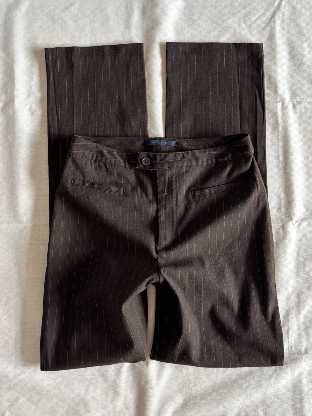 Gap dark brown pinstripe trousers with button detail